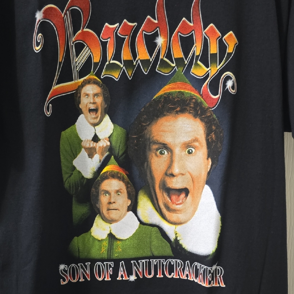 ELF MEN'S SHORT SLEEVES BLACK GRAPHIC CHRISTMAS HOLIDAY TEE-SHIRT SIZE LARGE